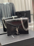 Saint Laurent Cassandra Medium Chain Bag In Grain De Poudre Embossed 22cm Black