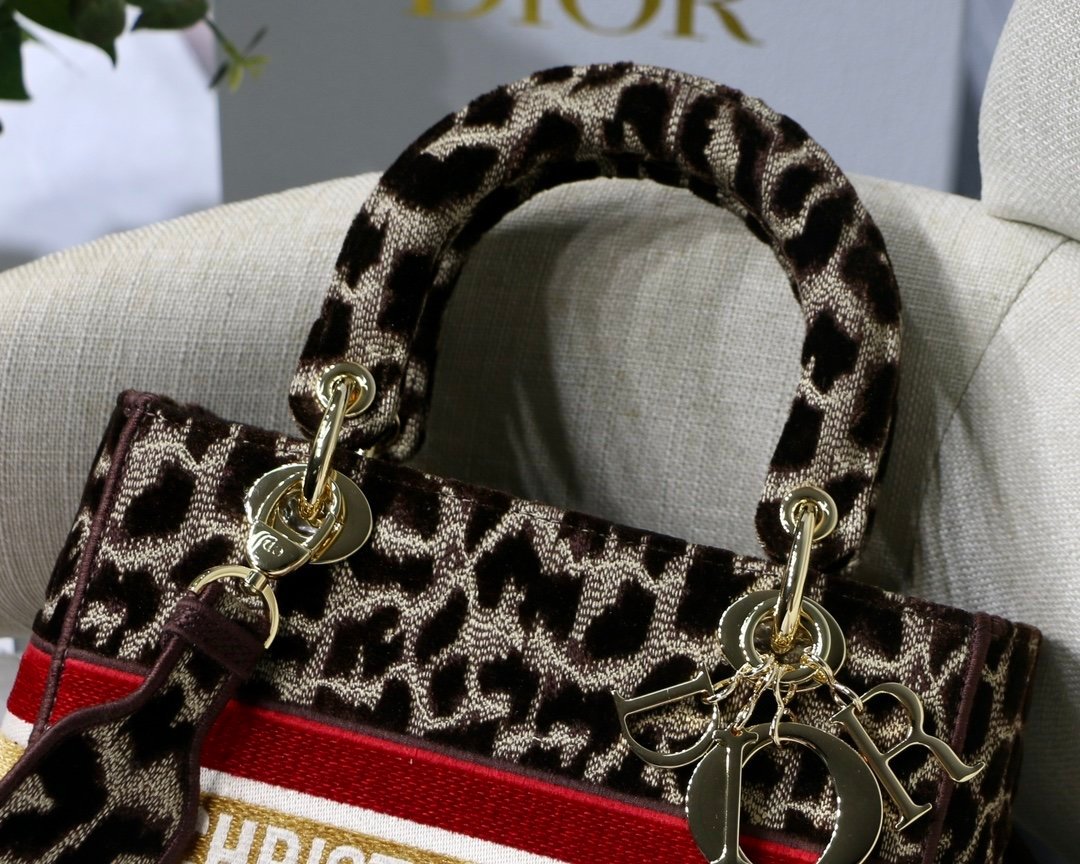 Christian Dior Medium Lady D-Lite Bag 24cm Leopard Brown