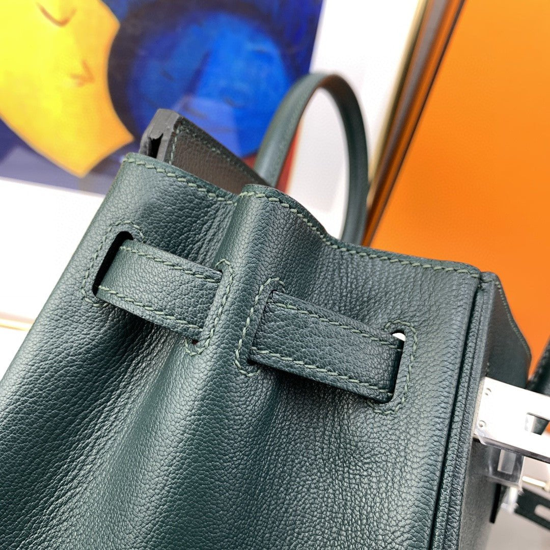 Hermes Birkin Nata Swift Dark Green For Women Silver Toned Hardware 11.8in/30cm
