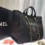 Chanel Deauville Tote 38cm Canvas Bag Spring/Summer Collection Black/Grey/Multi