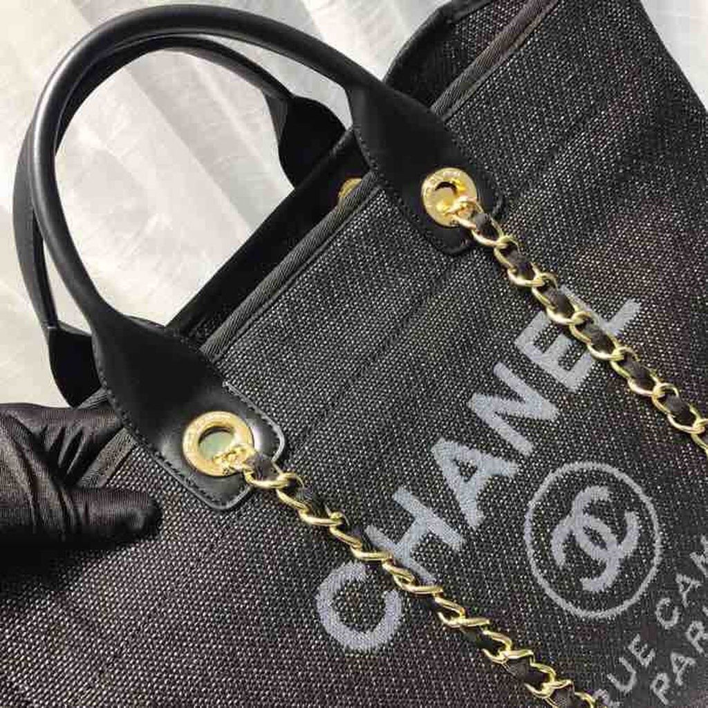 Chanel Deauville Tote 38cm Canvas Bag Spring/Summer Collection Black/Grey/Multi