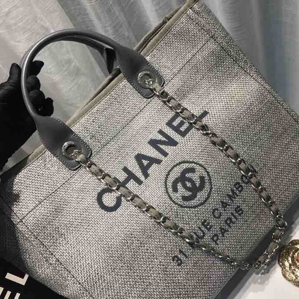 Chanel Deauville Tote 38cm Canvas Bag Spring/Summer Collection, Light Grey/Dark Grey/Multi