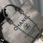 Chanel Deauville Tote 38cm Canvas Bag Spring/Summer Collection, Light Grey/Dark Grey/Multi