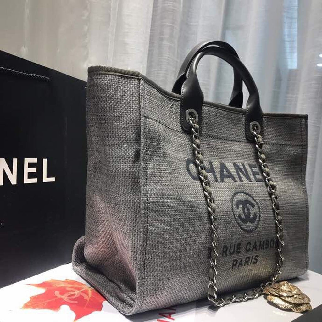 Chanel Deauville Tote 38cm Canvas Bag Spring/Summer Collection, Light Grey/Dark Grey/Multi