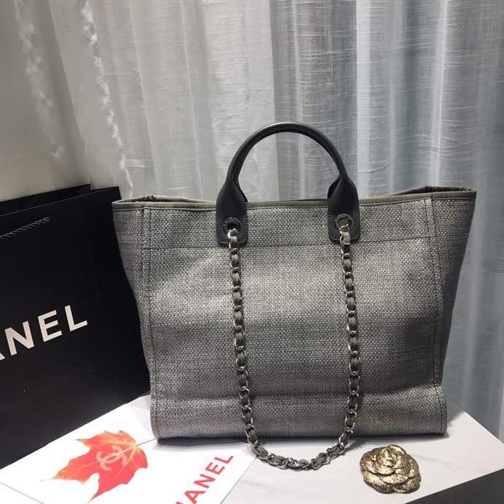 Chanel Deauville Tote 38cm Canvas Bag Spring/Summer Collection, Light Grey/Dark Grey/Multi