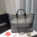 Chanel Deauville Tote 38cm Canvas Bag Spring/Summer Collection, Light Grey/Dark Grey/Multi