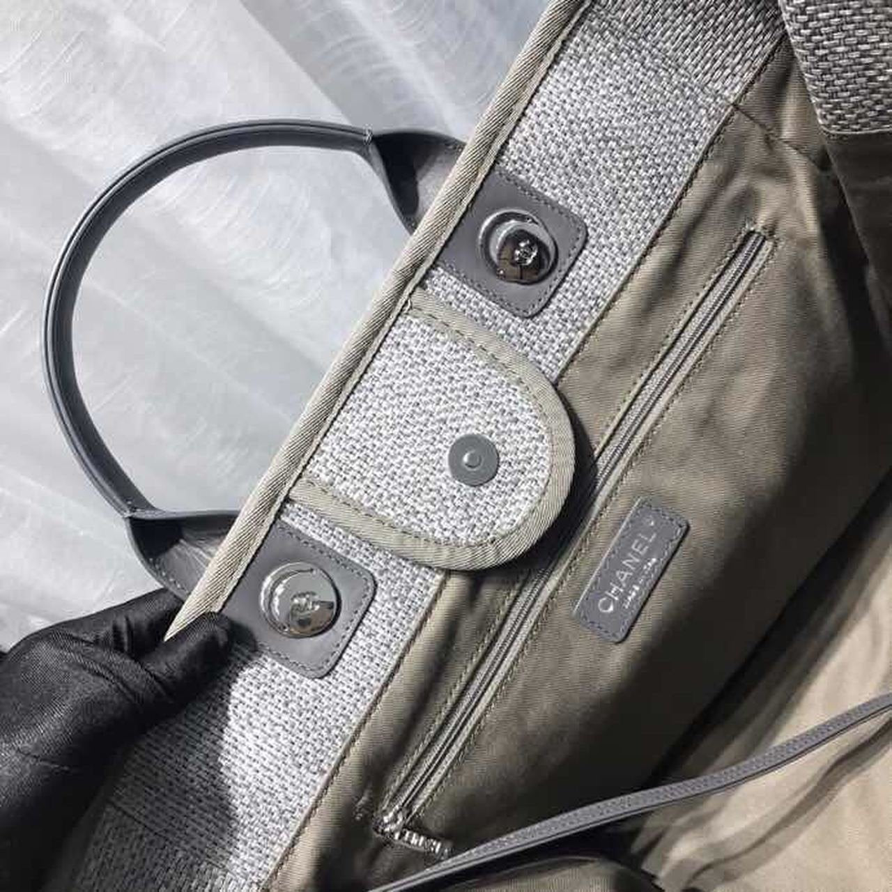 Chanel Deauville Tote 38cm Canvas Bag Spring/Summer Collection, Light Grey/Dark Grey/Multi