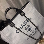 Chanel Deauville Tote 38cm Canvas Bag Spring/Summer Collection Light Grey/Black/Multi