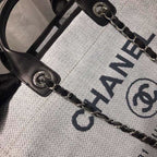 Chanel Deauville Tote 38cm Canvas Bag Spring/Summer Collection Light Grey/Black/Multi