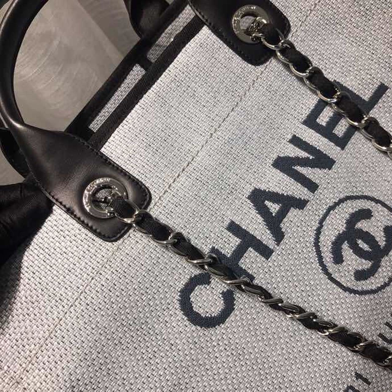 Chanel Deauville Tote 38cm Canvas Bag Spring/Summer Collection Light Grey/Black/Multi