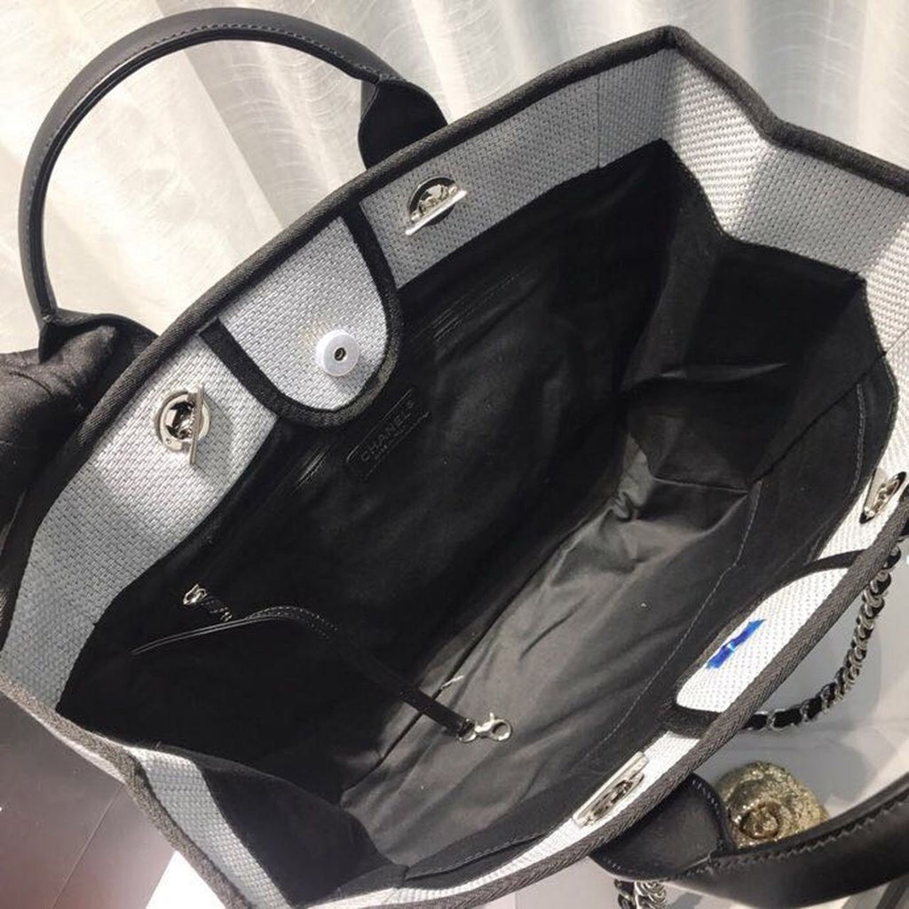 Chanel Deauville Tote 38cm Canvas Bag Spring/Summer Collection Light Grey/Black/Multi