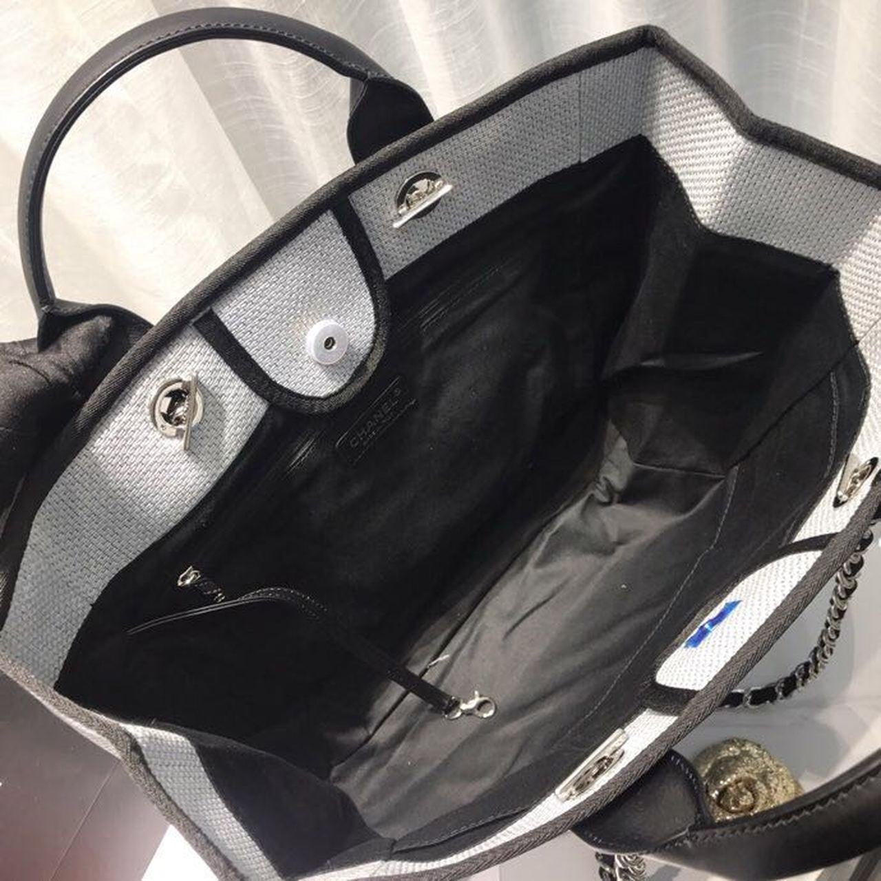 Chanel Deauville Tote 38cm Canvas Bag Spring/Summer Collection Light Grey/Black/Multi
