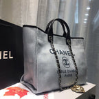 Chanel Deauville Tote 38cm Canvas Bag Spring/Summer Collection Light Grey/Black/Multi