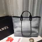 Chanel Deauville Tote 38cm Canvas Bag Spring/Summer Collection Light Grey/Black/Multi