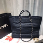 Chanel Deauville Tote 38cm Canvas Bag Spring/Summer Collection Dark Blue Denim/White