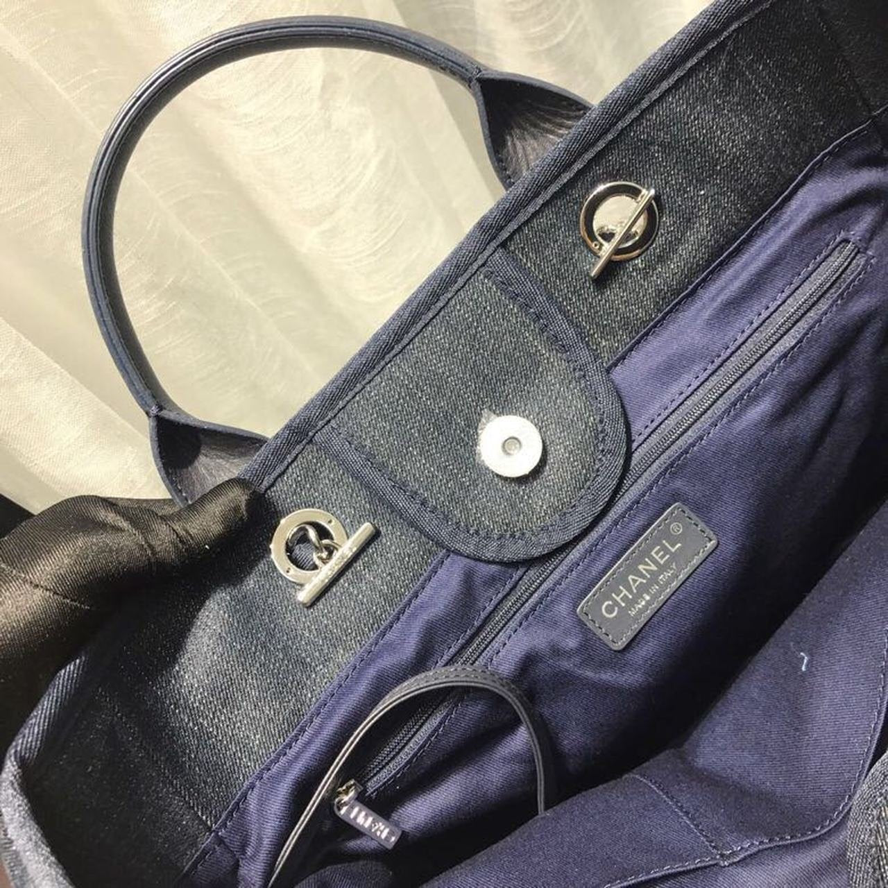 Chanel Deauville Tote 38cm Canvas Bag Spring/Summer Collection Dark Blue Denim/White