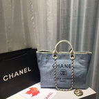 Chanel Deauville Tote 38cm Canvas Bag Spring/Summer Collection Light Blue Denim/White