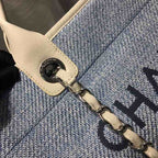 Chanel Deauville Tote 38cm Canvas Bag Spring/Summer Collection Light Blue Denim/White