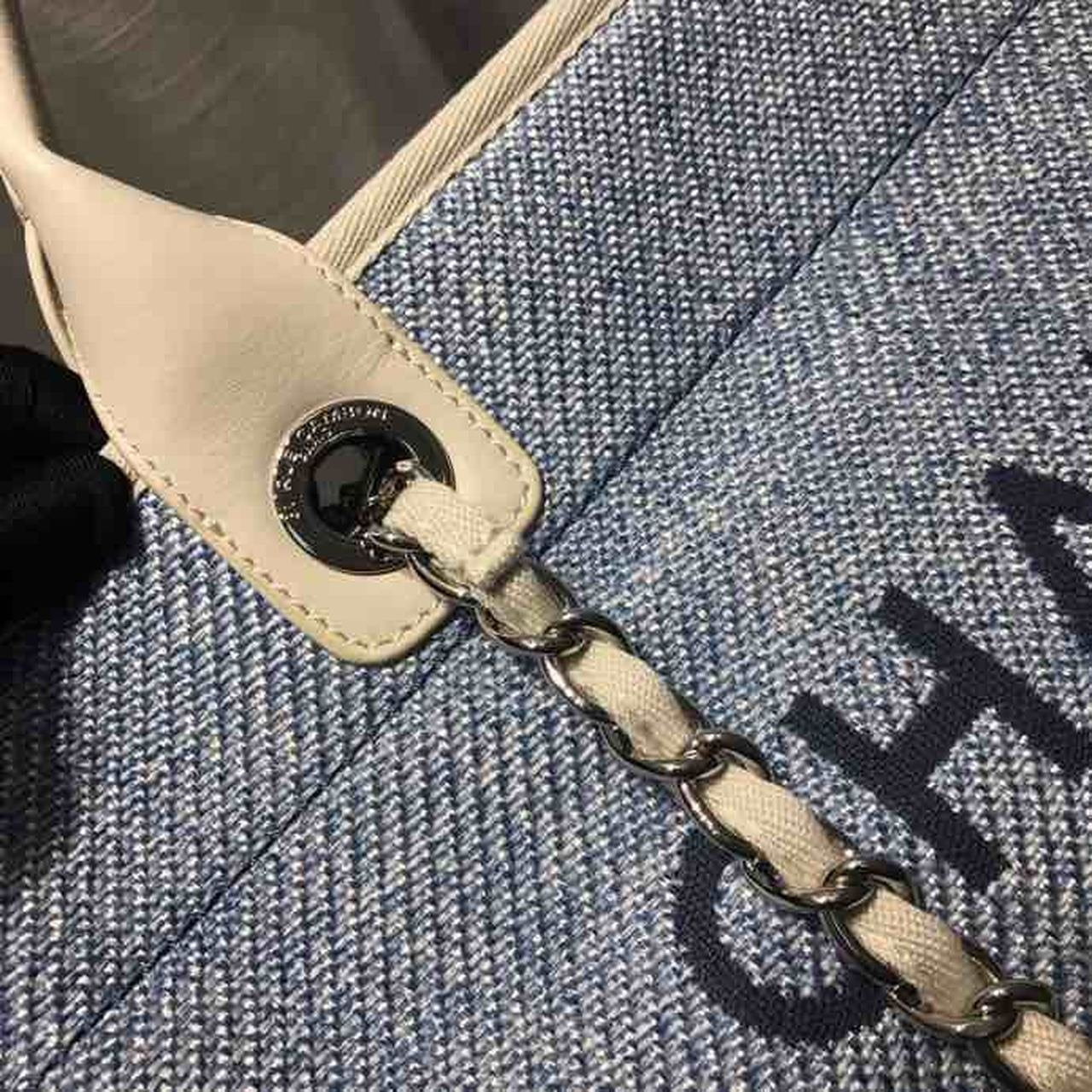 Chanel Deauville Tote 38cm Canvas Bag Spring/Summer Collection Light Blue Denim/White
