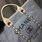 Chanel Deauville Tote 38cm Canvas Bag Spring/Summer Collection Light Blue Denim/White