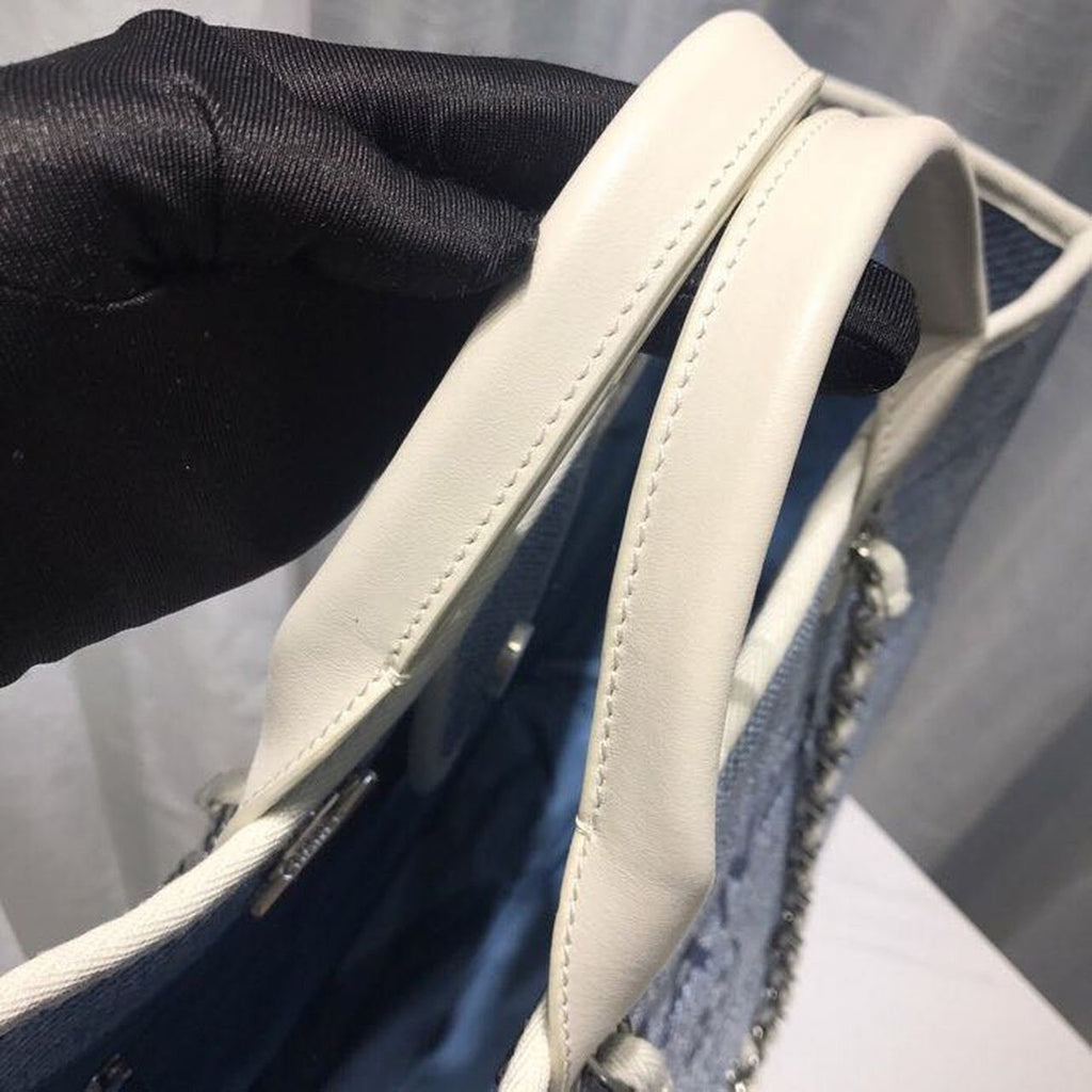 Chanel Deauville Tote 38cm Canvas Bag Spring/Summer Collection Light Blue Denim/White
