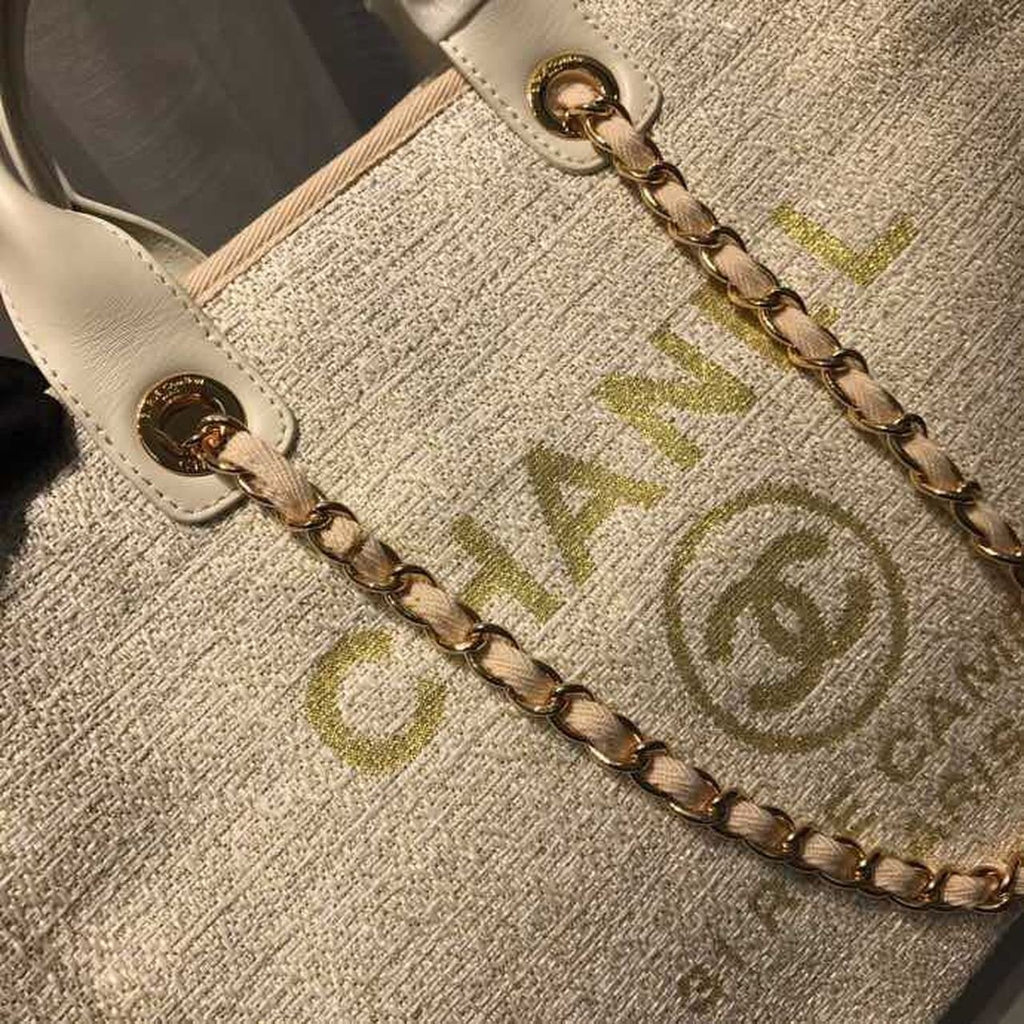 Chanel Deauville Tote 38cm Canvas Bag Spring/Summer Collection, Beige/Cream/Gold/Multi