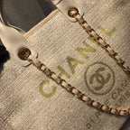 Chanel Deauville Tote 38cm Canvas Bag Spring/Summer Collection, Beige/Cream/Gold/Multi