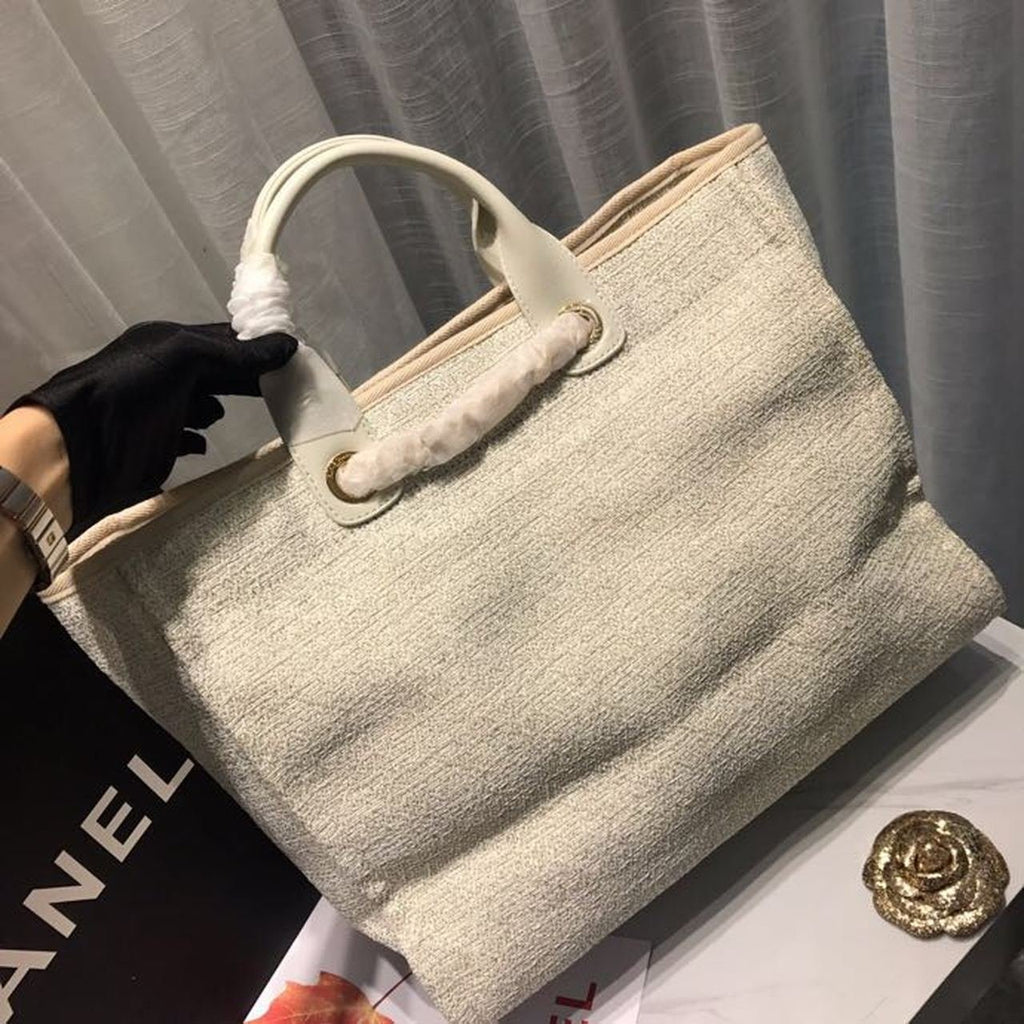 Chanel Deauville Tote 38cm Canvas Bag Spring/Summer Collection, Beige/Cream/Gold/Multi
