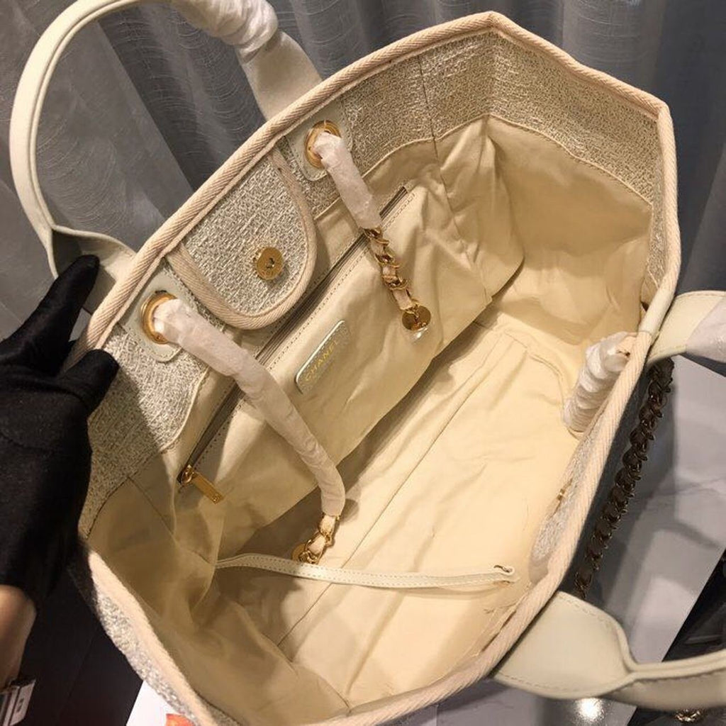Chanel Deauville Tote 38cm Canvas Bag Spring/Summer Collection, Beige/Cream/Gold/Multi
