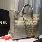 Chanel Deauville Tote 38cm Canvas Bag Spring/Summer Collection, Beige/Cream/Gold/Multi