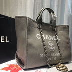 Chanel Deauville Tote 38cm Canvas Bag Spring/Summer Collection, Light Grey/White