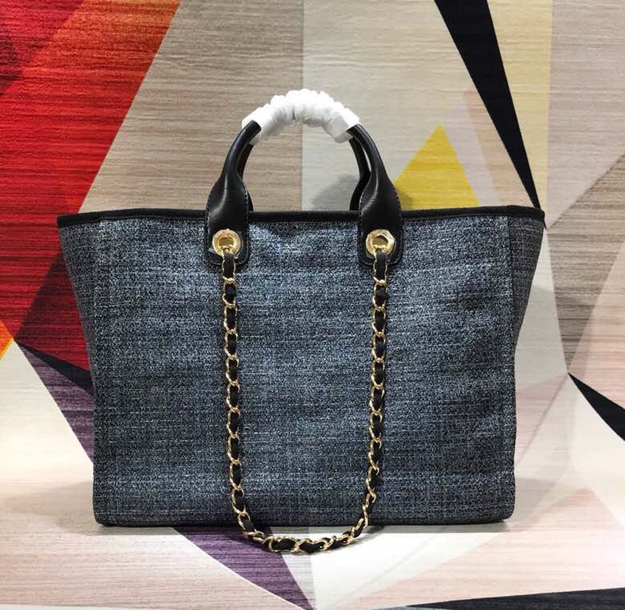 Chanel Deauville Tote 38cm Canvas Bag Spring/Summer Collection Black/Dark Denim