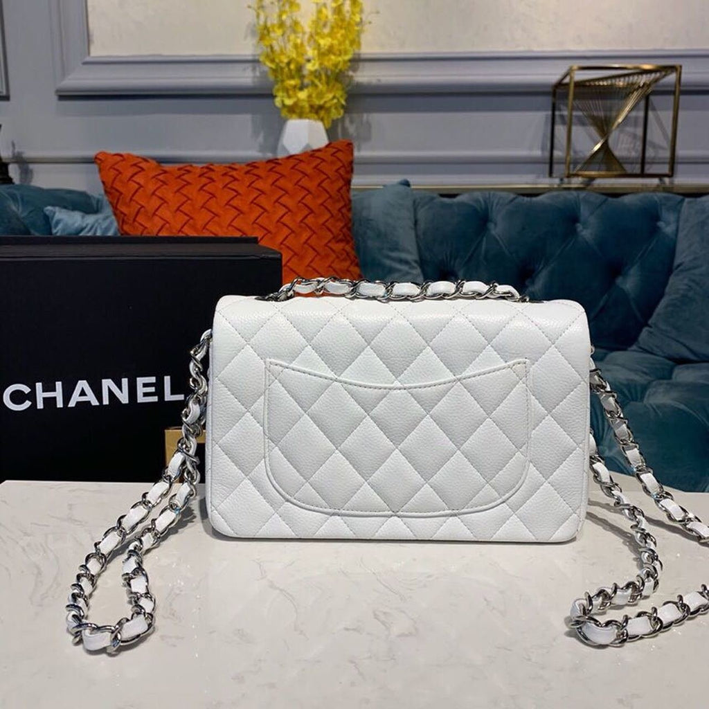 Chanel New Mini Flap Bag 20cm Silver Hardware Lambskin Leather Spring/Summer Collection White