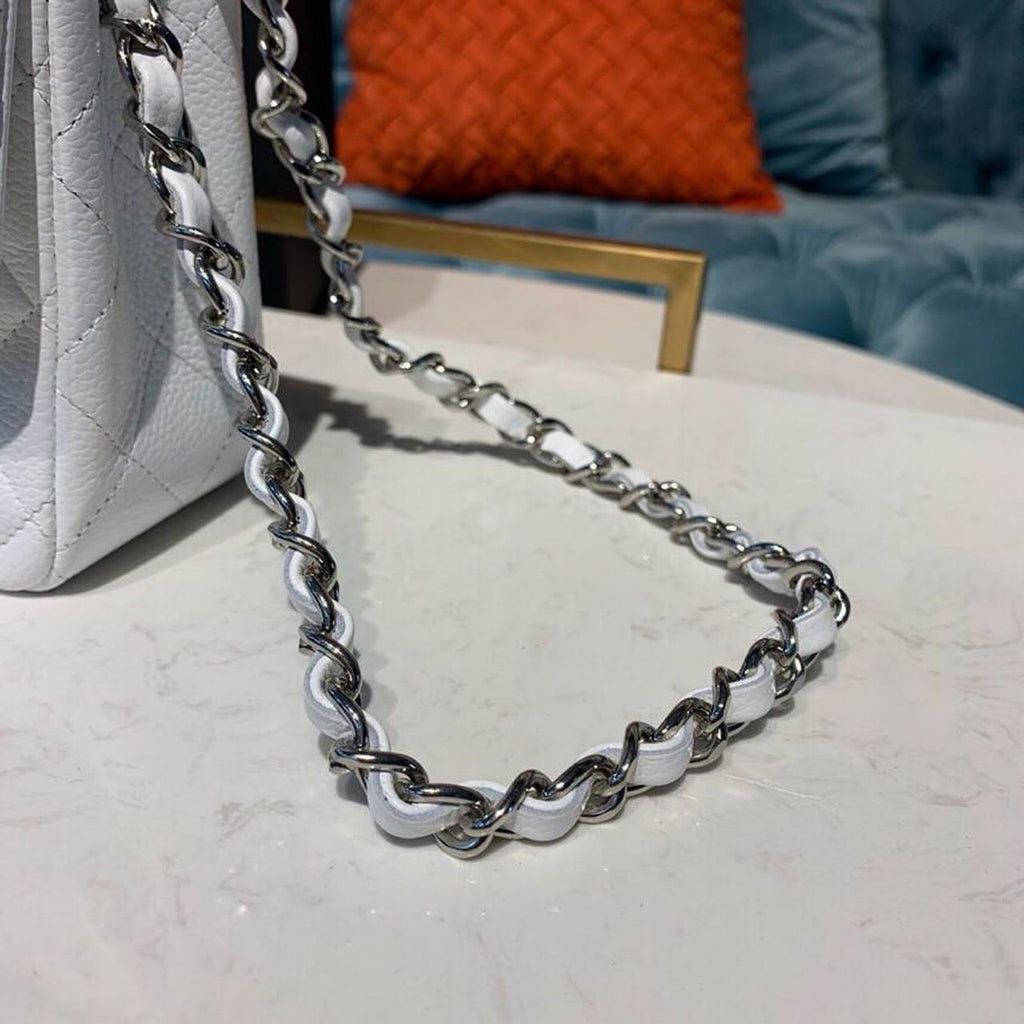 Chanel New Mini Flap Bag 20cm Silver Hardware Lambskin Leather Spring/Summer Collection White