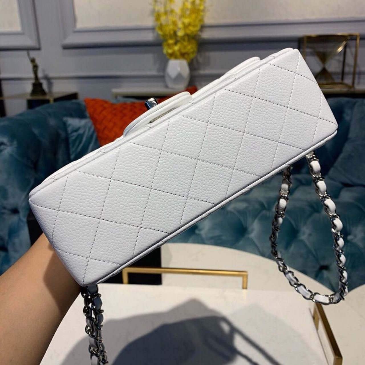 Chanel New Mini Flap Bag 20cm Silver Hardware Lambskin Leather Spring/Summer Collection White