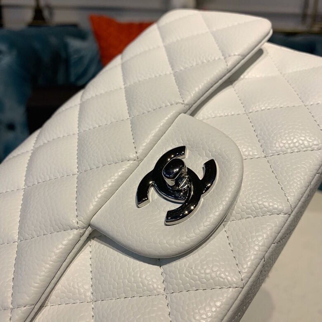 Chanel New Mini Flap Bag 20cm Silver Hardware Lambskin Leather Spring/Summer Collection White