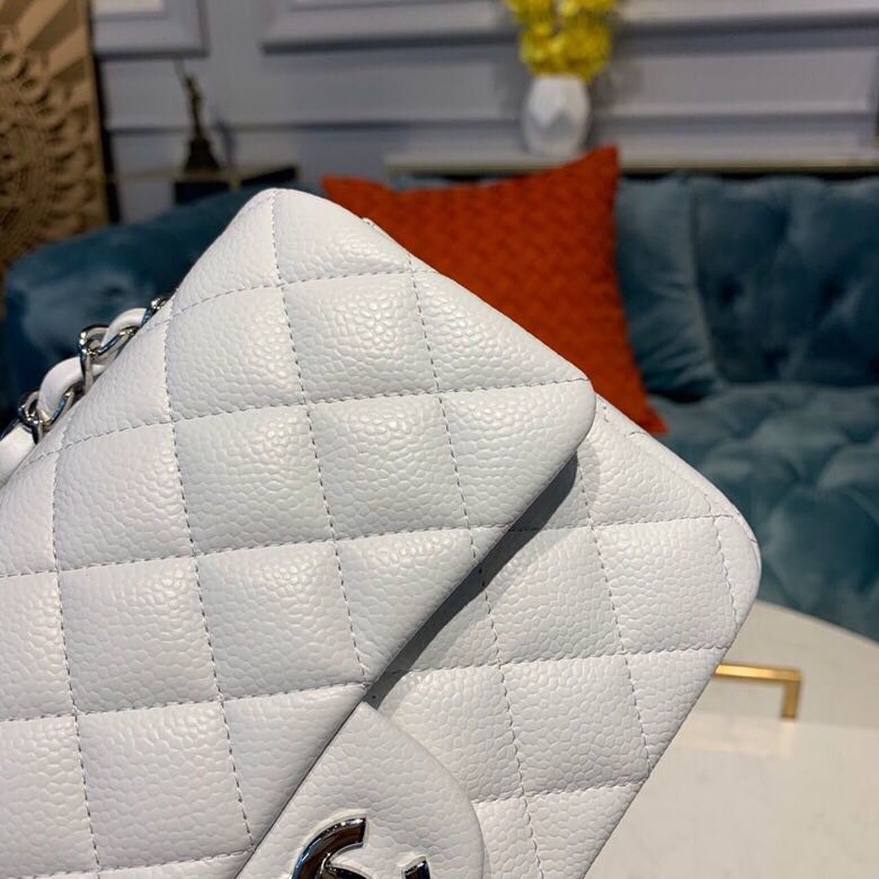 Chanel New Mini Flap Bag 20cm Silver Hardware Lambskin Leather Spring/Summer Collection White