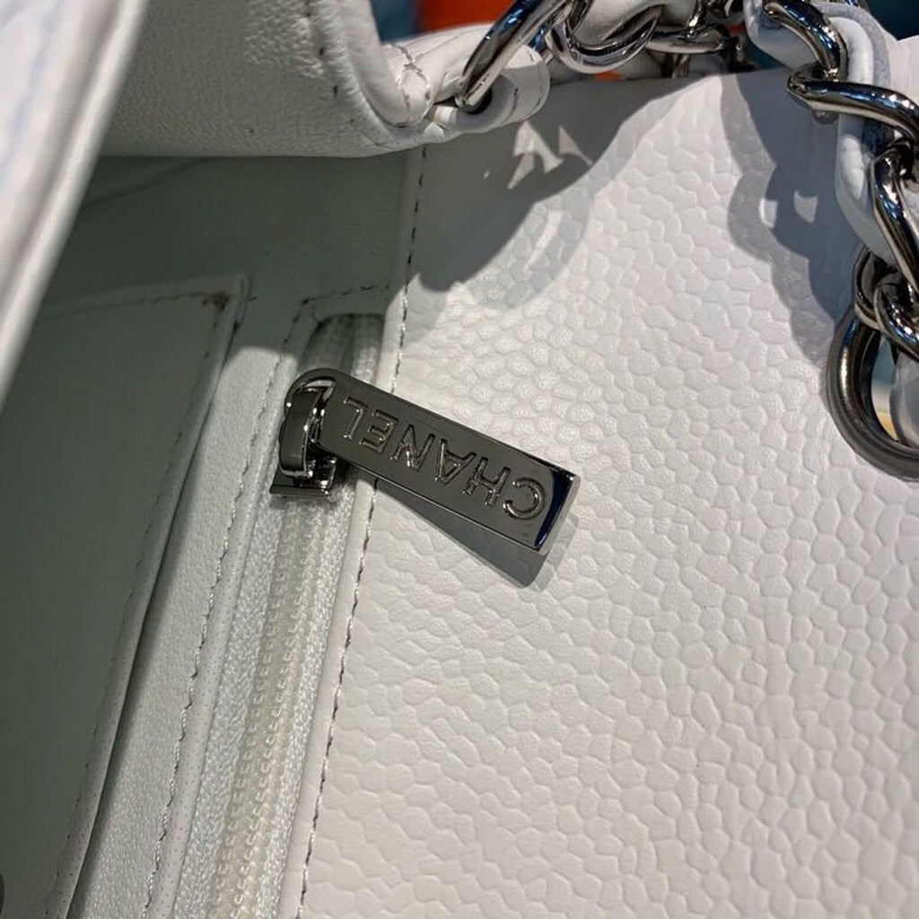Chanel New Mini Flap Bag 20cm Silver Hardware Lambskin Leather Spring/Summer Collection White