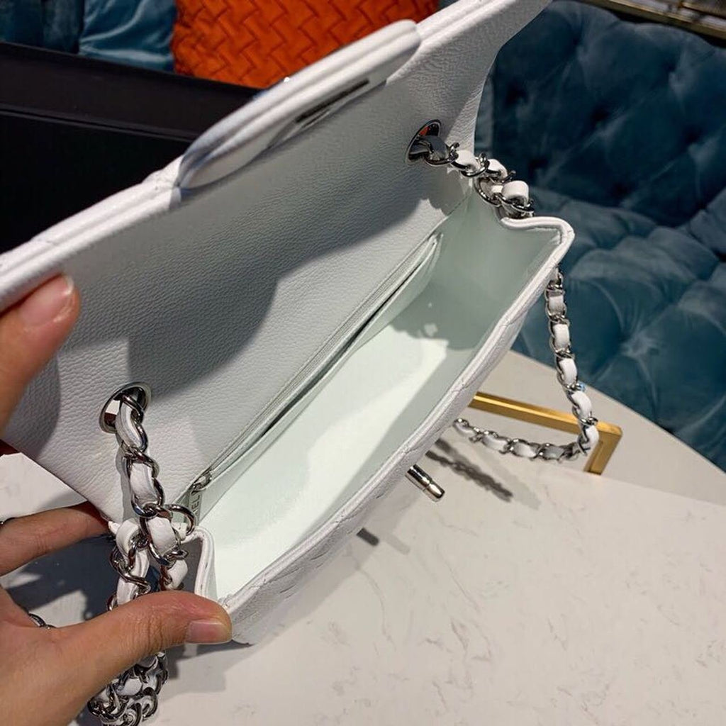Chanel New Mini Flap Bag 20cm Silver Hardware Lambskin Leather Spring/Summer Collection White