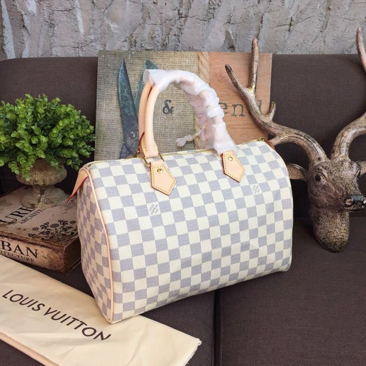 Louis Vuitton Speedy Bag 30cm Damier Azur Canvas Spring/Summer Collection N41370, White
