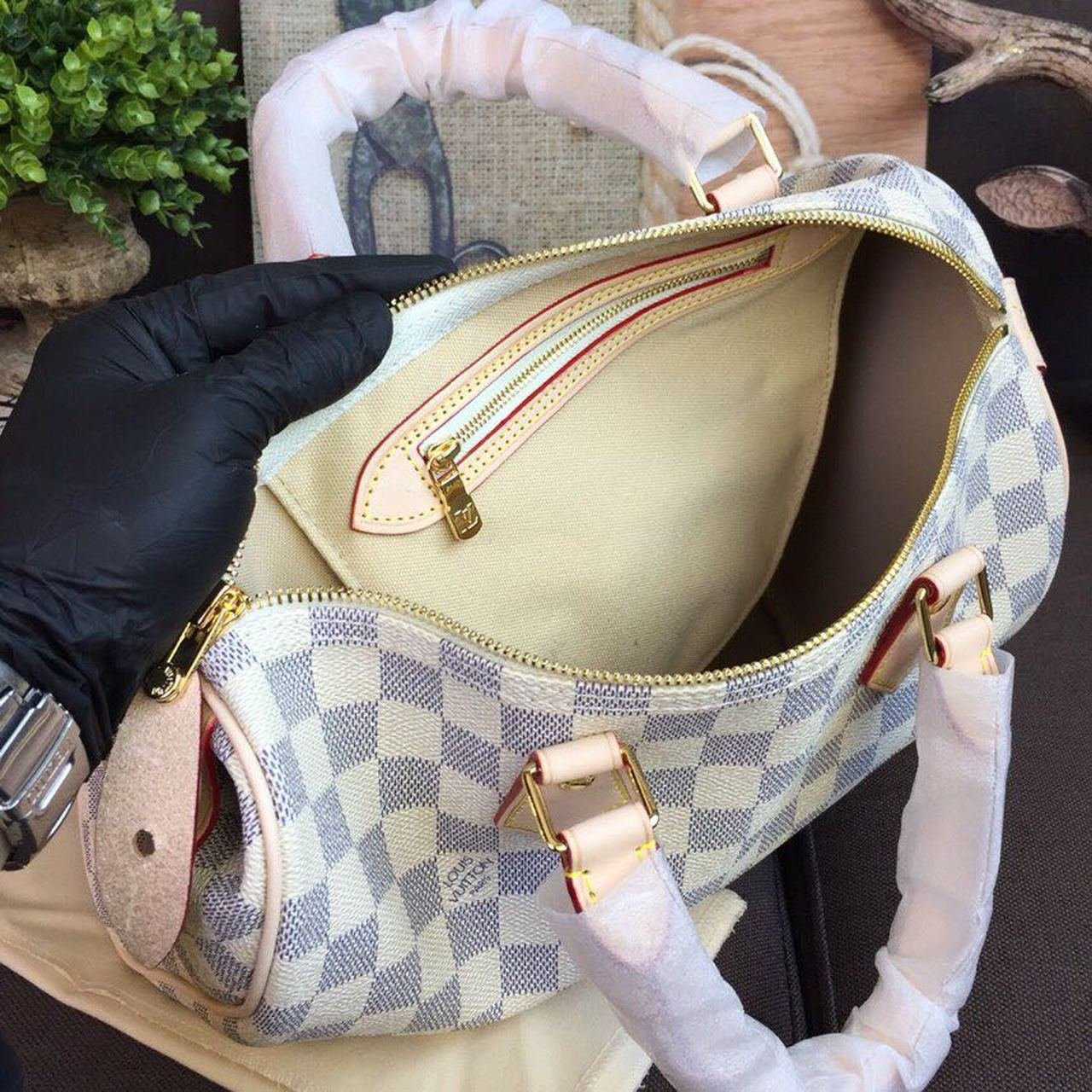 Louis Vuitton Speedy Bag 30cm Damier Azur Canvas Spring/Summer Collection N41370, White