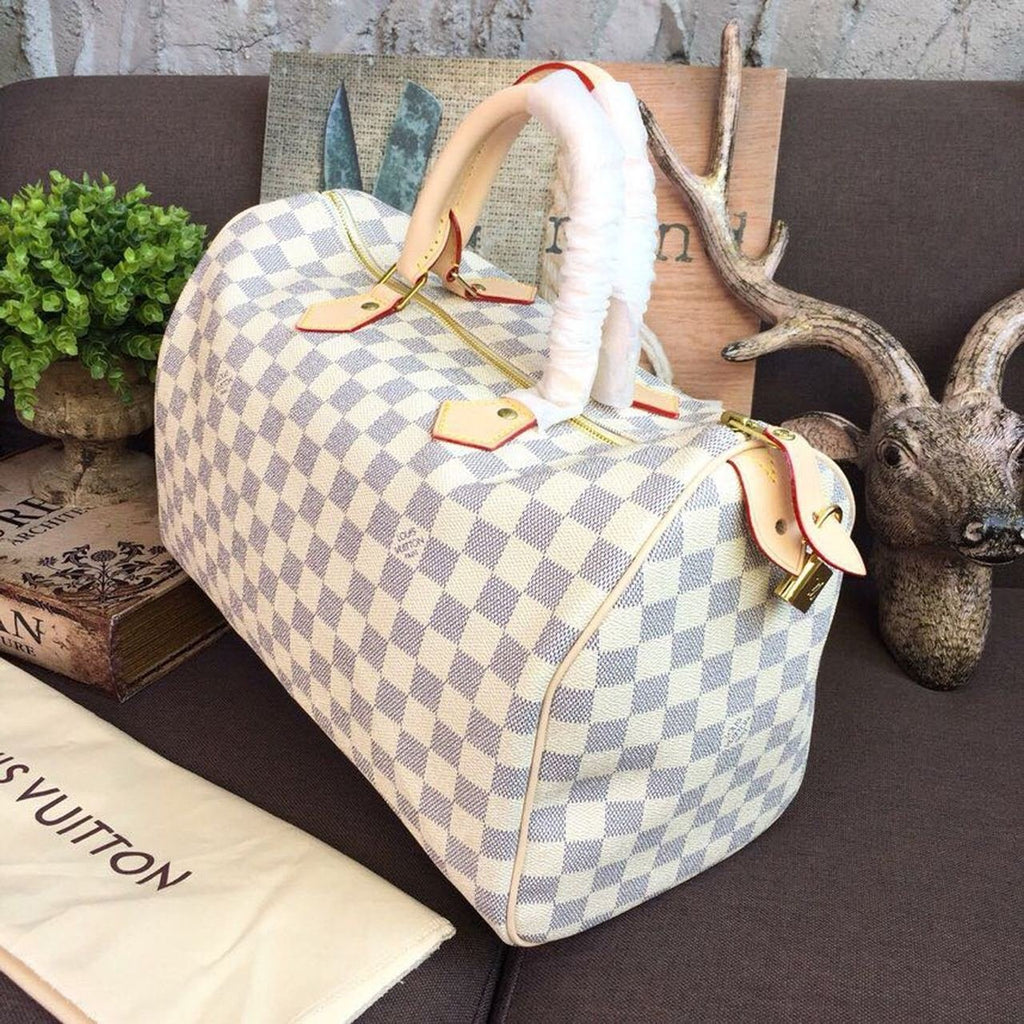 Louis Vuitton Speedy Bag 35cm Damier Azur Canvas Spring/Summer Collection N41369, White