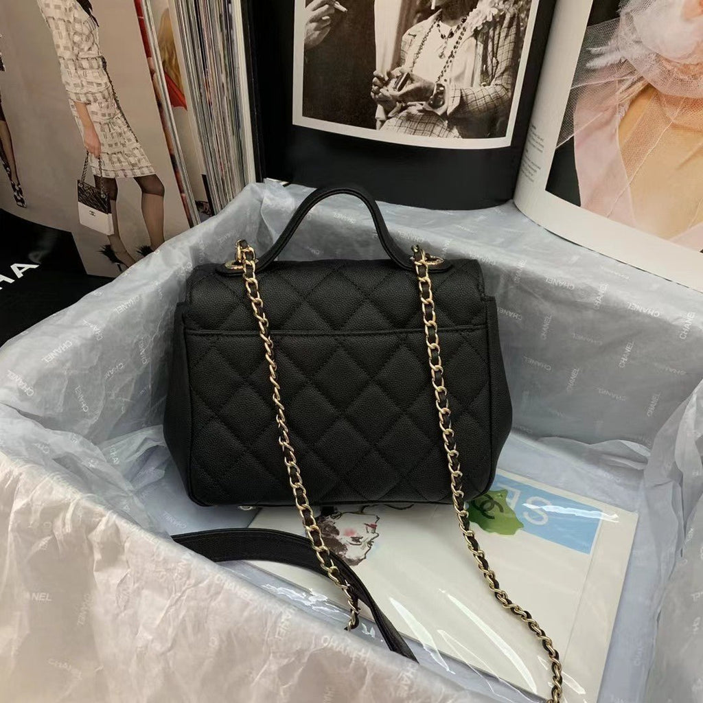 Chanel Flap Bag Top Handle With Chain 19cm Black