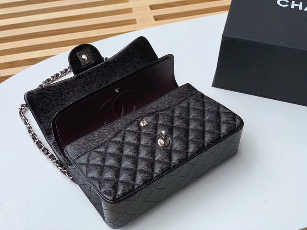 Chanel Classic Flap Bag Silver/Gold Hardware Lambskin/Caviar Leather Spring/Summer Collection Black