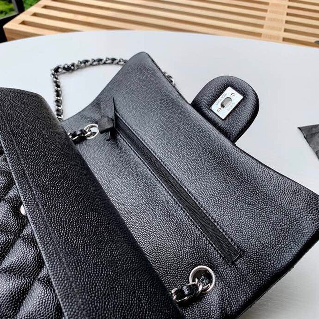 Chanel Classic Flap Bag Silver/Gold Hardware Lambskin/Caviar Leather Spring/Summer Collection Black