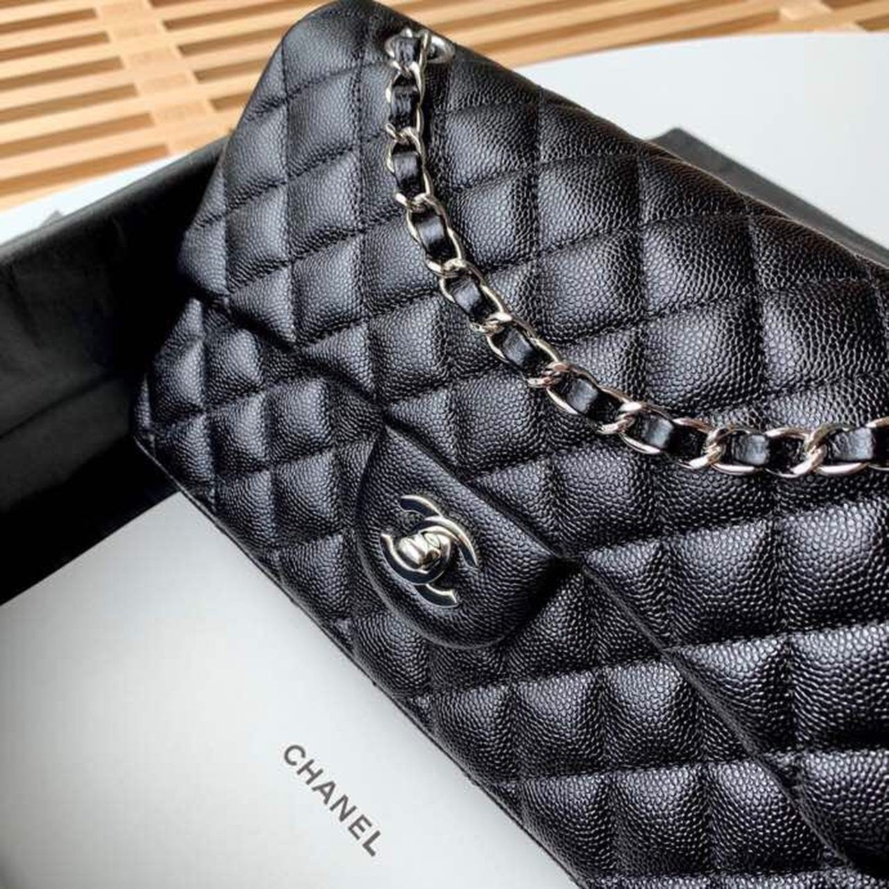 Chanel Classic Flap Bag Silver/Gold Hardware Lambskin/Caviar Leather Spring/Summer Collection Black