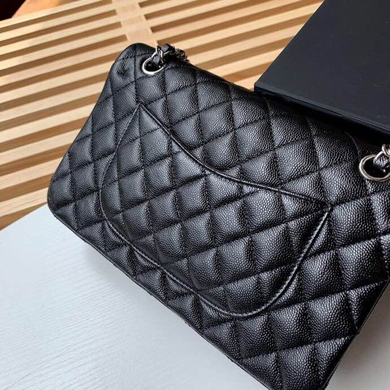 Chanel Classic Flap Bag Silver/Gold Hardware Lambskin/Caviar Leather Spring/Summer Collection Black