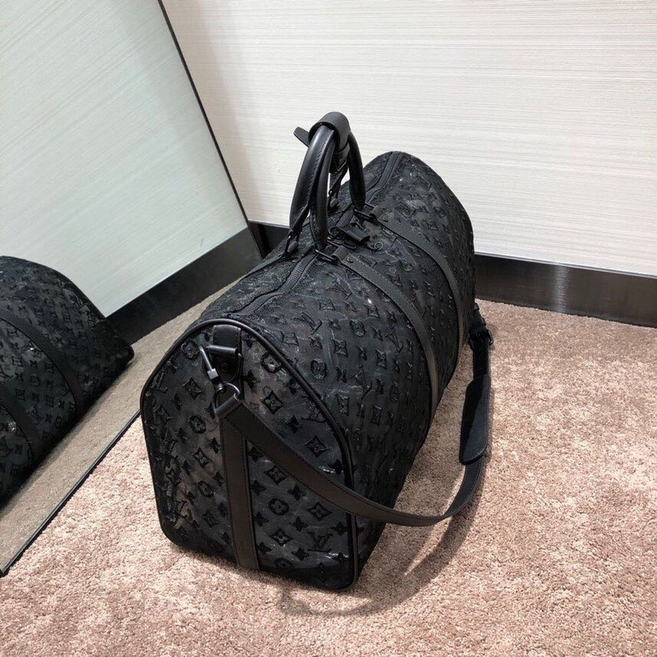 Louis Vuitton Mesh Keepall 50cm Monogram Canvas Matte Black Hardware Spring/Summer Collection M53971, Black