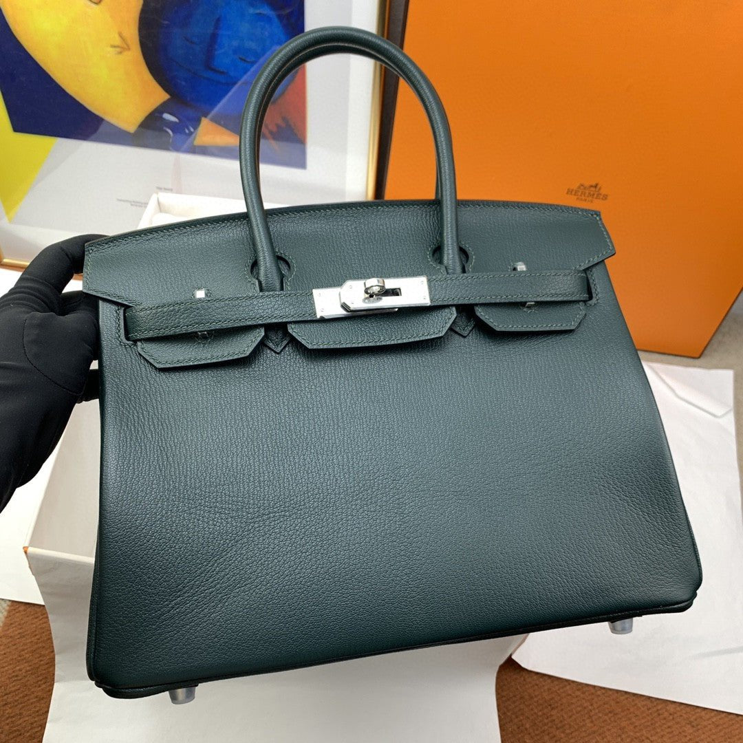 Hermes Birkin Nata Swift Dark Green For Women Silver Toned Hardware 11.8in/30cm