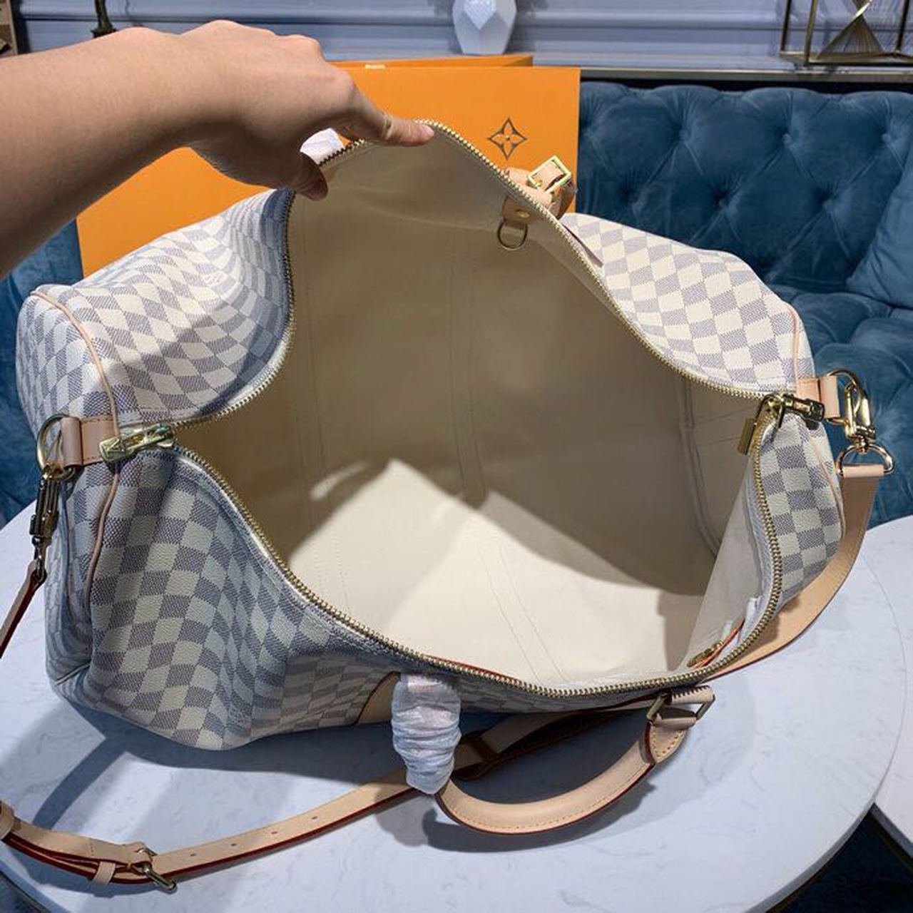 Louis Vuitton Keepall Bandoulire 55cm Damier Azur Canvas Spring/Summer Collection N41429 Azur